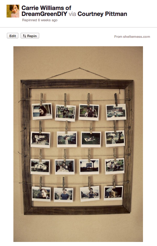 Three Polaroid Pictures Hanging On A Clothesline With Pins Stock