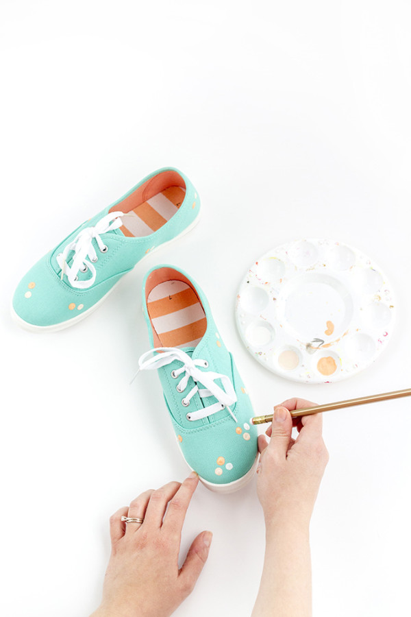 DIY Painted Polka Dot Patterned Sneakers - Dream Green DIY