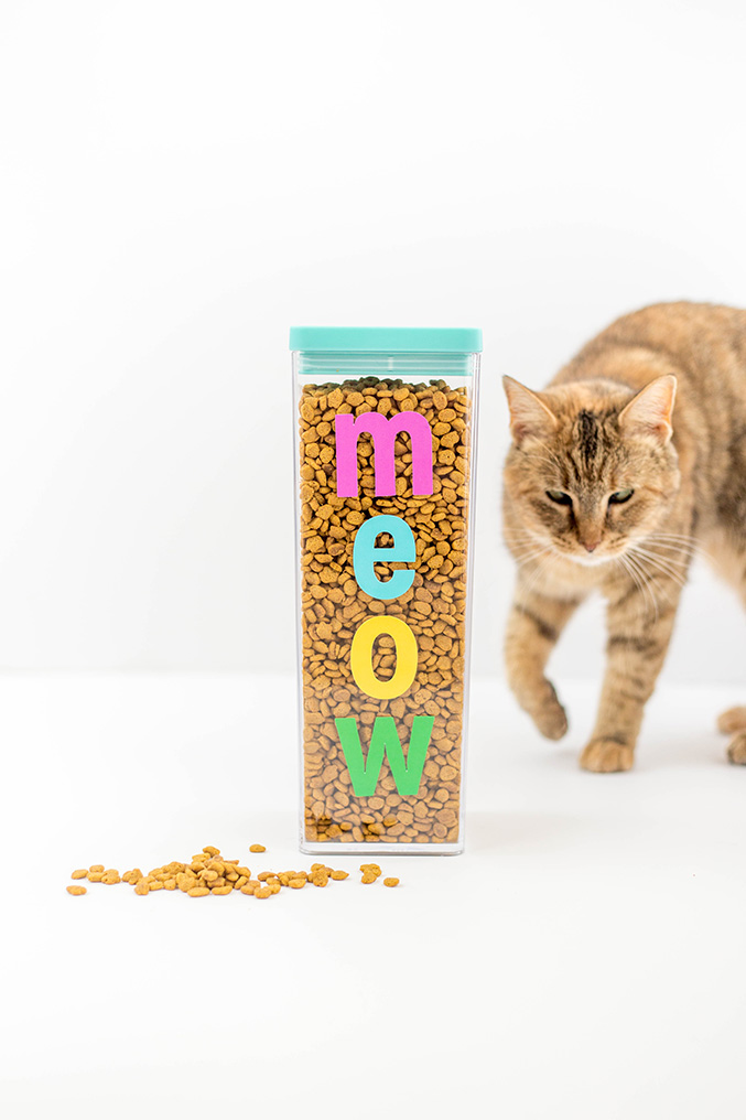 DIY Colorful "Meow" Sticker Cat Food Container Art Dream Green DIY