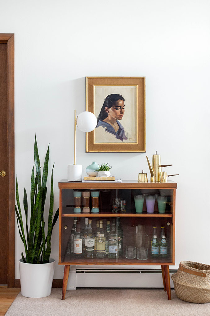 Thrift Store Score: A Retro Bar Cabinet & Portrait - Dream Green DIY