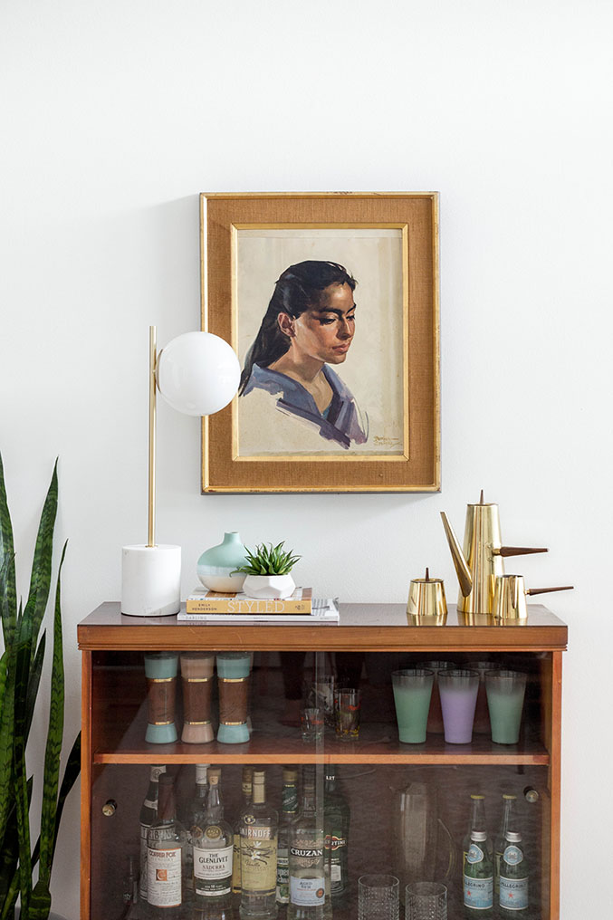 Thrift Store Score: A Retro Bar Cabinet & Portrait - Dream Green DIY