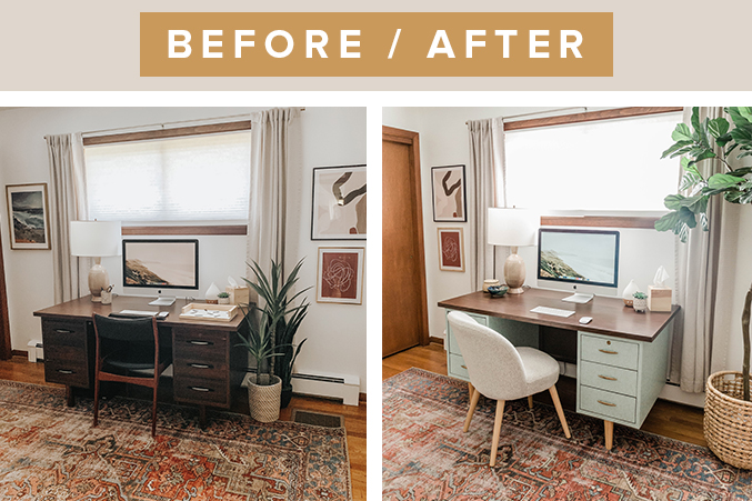 DIY Wallpapered Desk Makeover - Dream Green DIY