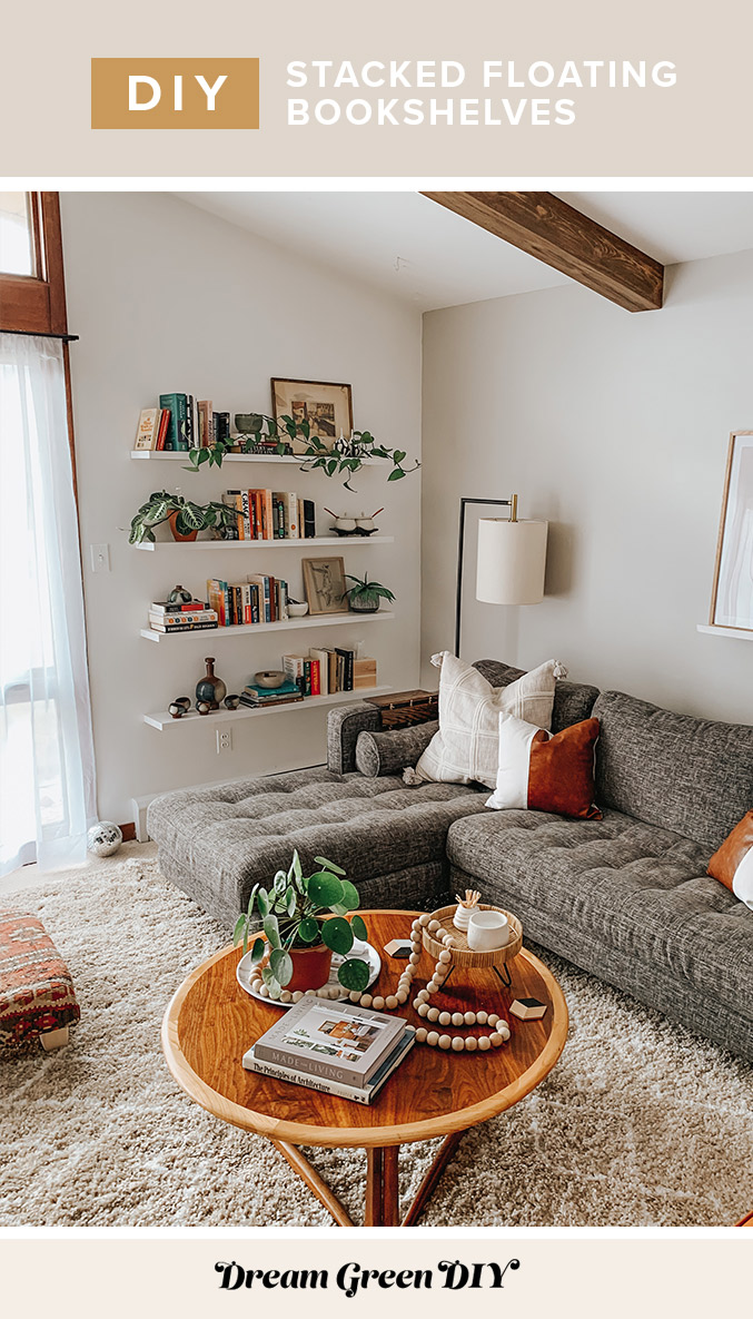 DIY Stacked Floating Book Shelves - Dream Green DIY