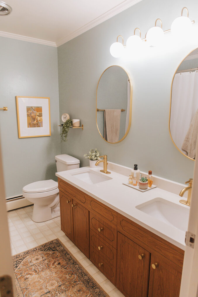 DIY Bathroom Wallpapered Feature Wall - Dream Green DIY